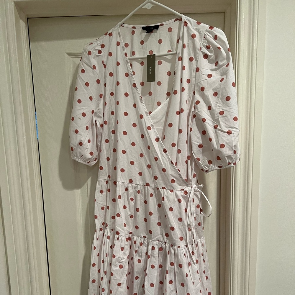 J Crew Puff Sleeve Cotton Poplin Wrap Dress